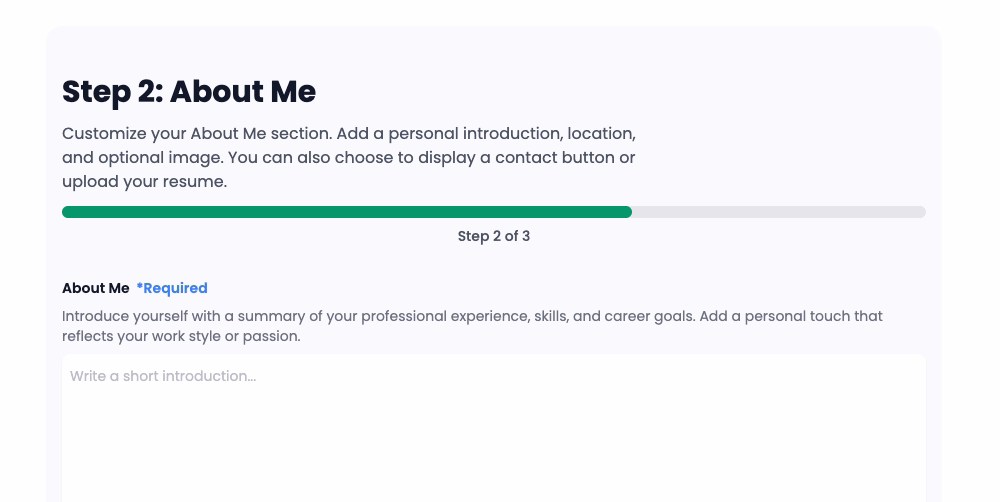 Step 2 - About Me